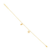 0.16ct Diamond & 0.01ct Ruby 14k Yellow Gold Hamsa & Star Anklet